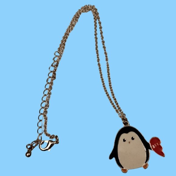 Penguin Pendant Necklace BFF Half Heart  Best Friends Forever Valentine Jewelry - Picture 2 of 3